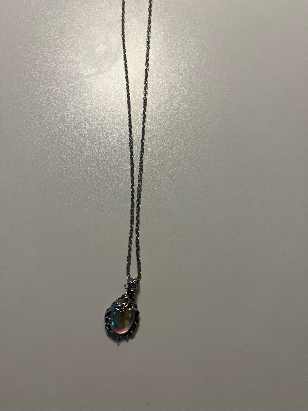Sterling Silver Iridescent Teardrop Pendant Necklace - Silver